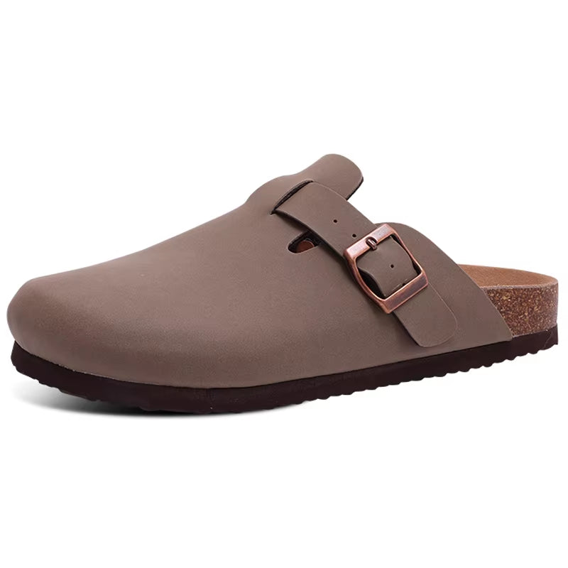 Women'S Suede Clogs with Arch Support Retro Leather Flat Mules Lady Cork Footbed Sandals Unisex Classic Clogs Slippers