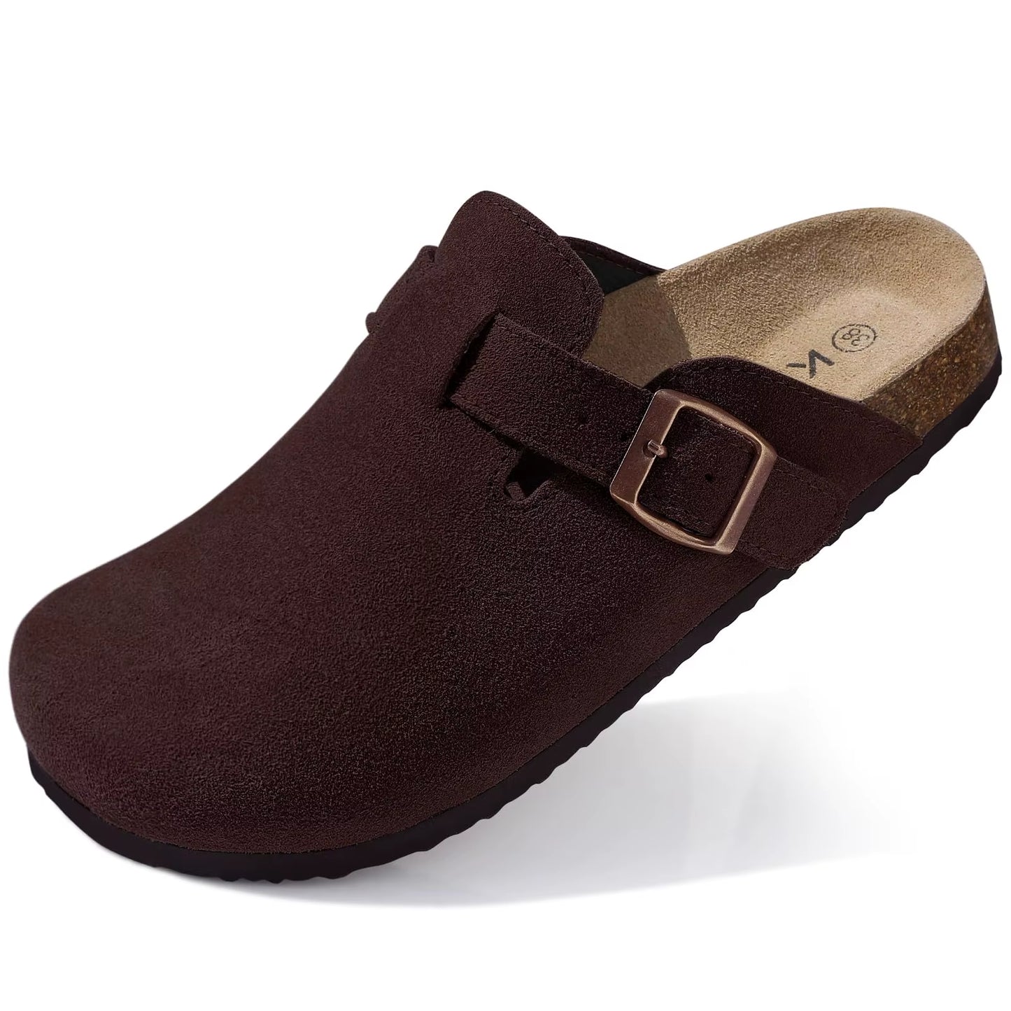 Women'S Suede Clogs with Arch Support Retro Leather Flat Mules Lady Cork Footbed Sandals Unisex Classic Clogs Slippers