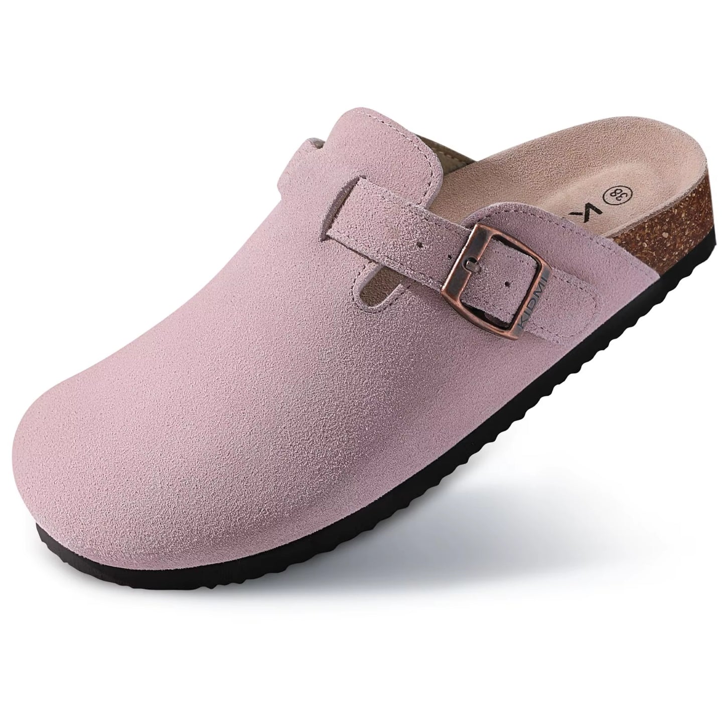 Women'S Suede Clogs with Arch Support Retro Leather Flat Mules Lady Cork Footbed Sandals Unisex Classic Clogs Slippers