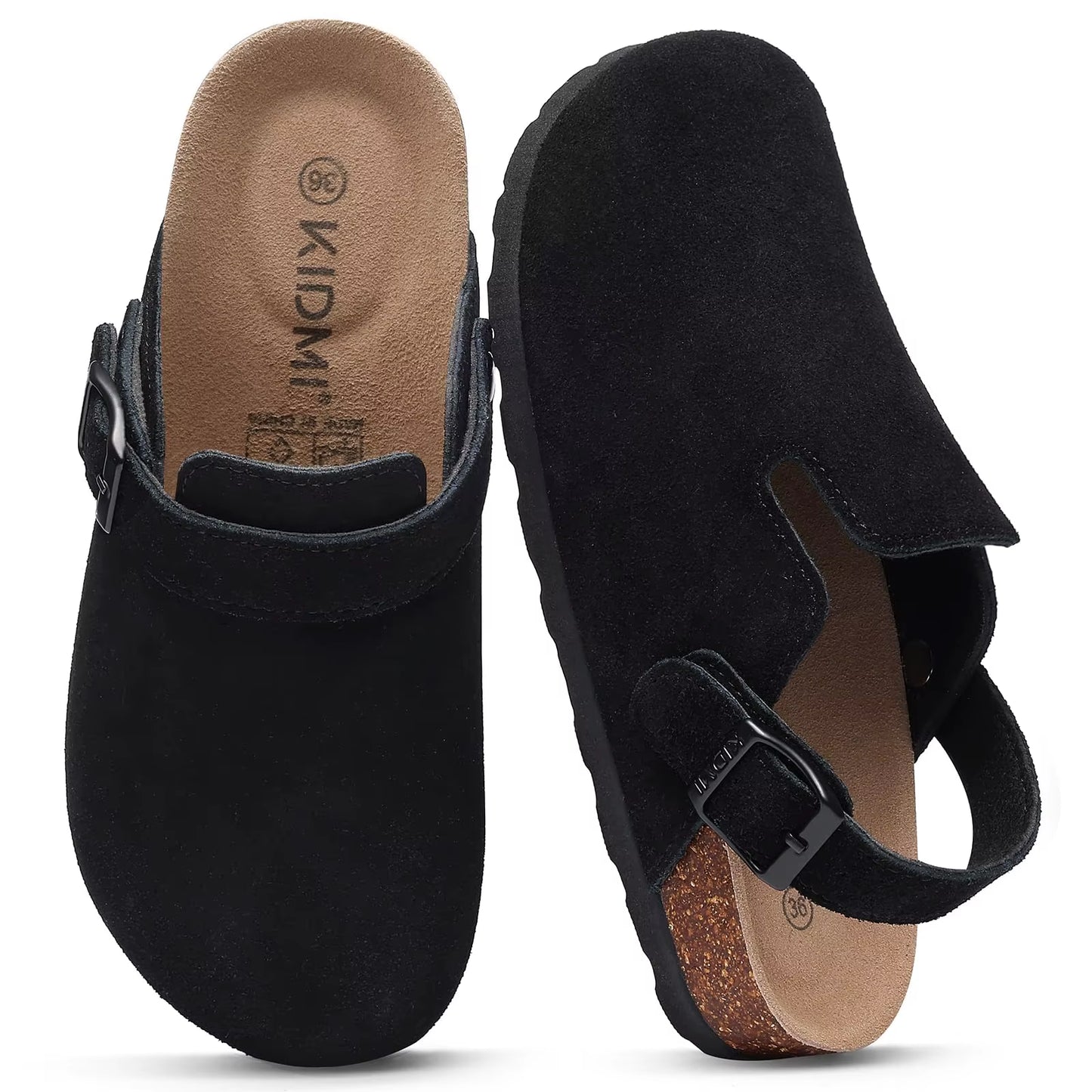 Women'S Suede Clogs with Arch Support Retro Leather Flat Mules Lady Cork Footbed Sandals Unisex Classic Clogs Slippers