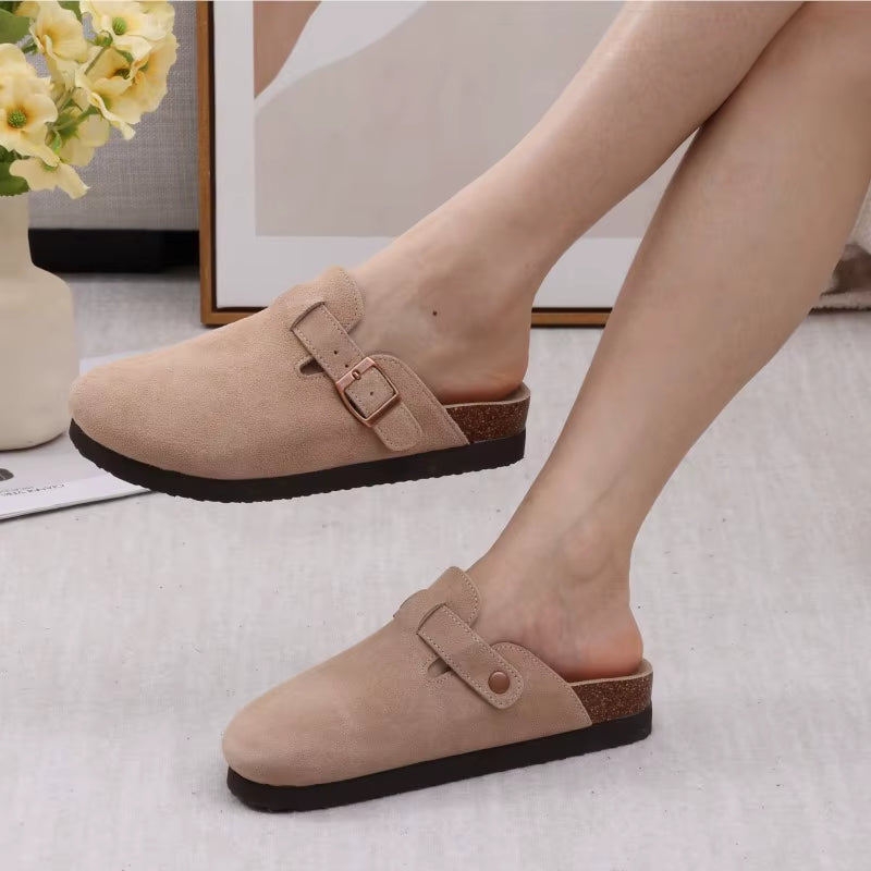 Women'S Suede Clogs with Arch Support Retro Leather Flat Mules Lady Cork Footbed Sandals Unisex Classic Clogs Slippers