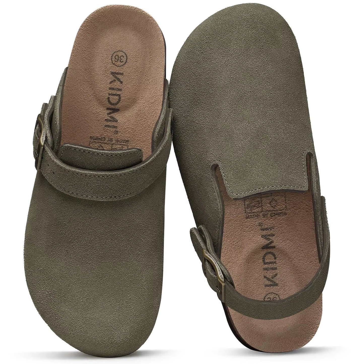 Women'S Suede Clogs with Arch Support Retro Leather Flat Mules Lady Cork Footbed Sandals Unisex Classic Clogs Slippers