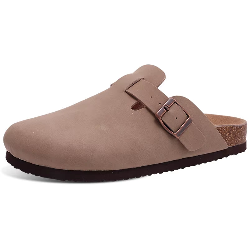 Women'S Suede Clogs with Arch Support Retro Leather Flat Mules Lady Cork Footbed Sandals Unisex Classic Clogs Slippers