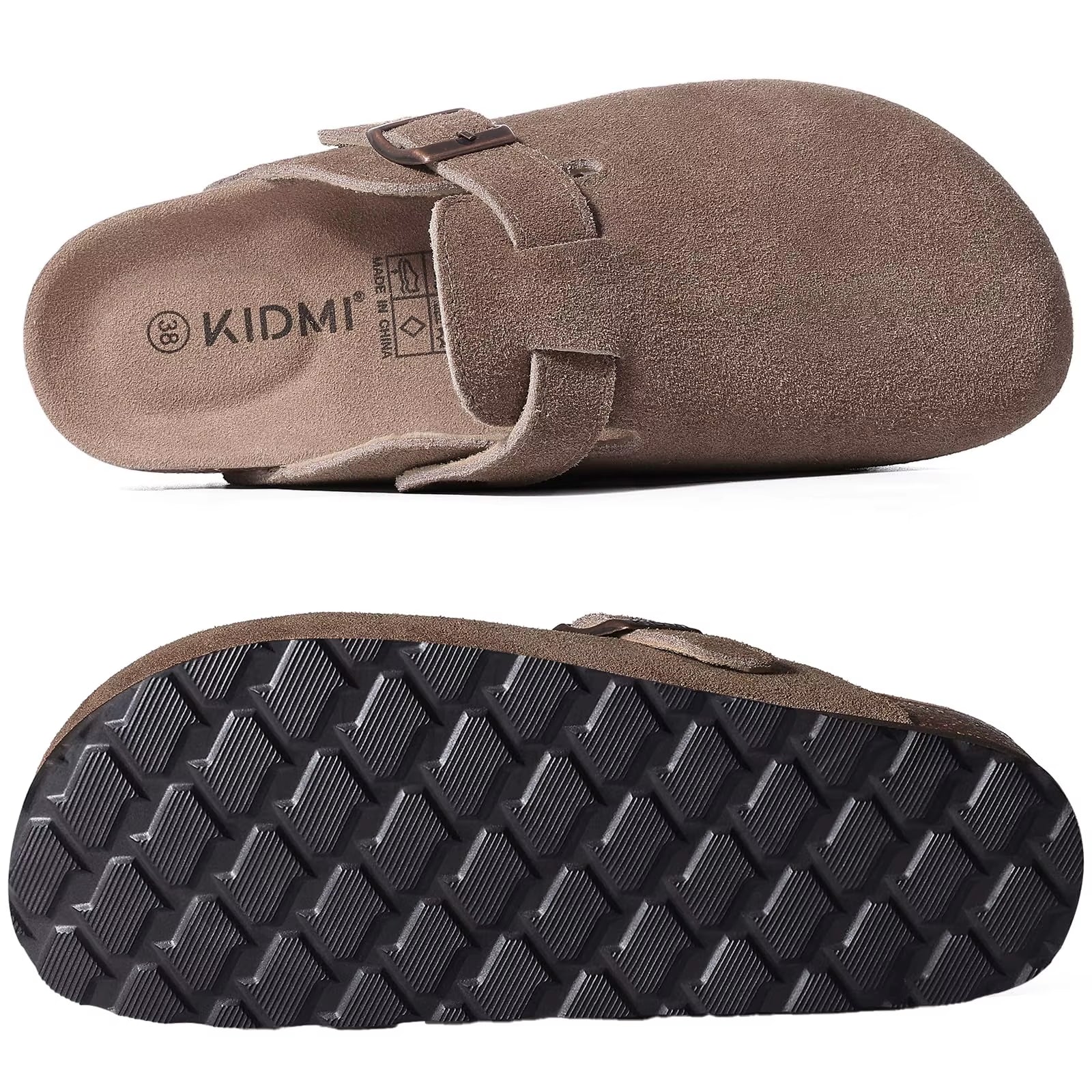 Women'S Suede Clogs with Arch Support Retro Leather Flat Mules Lady Cork Footbed Sandals Unisex Classic Clogs Slippers