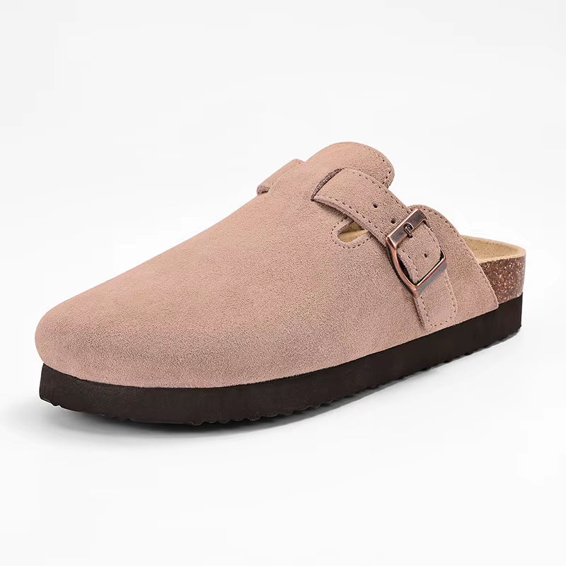 Women'S Suede Clogs with Arch Support Retro Leather Flat Mules Lady Cork Footbed Sandals Unisex Classic Clogs Slippers