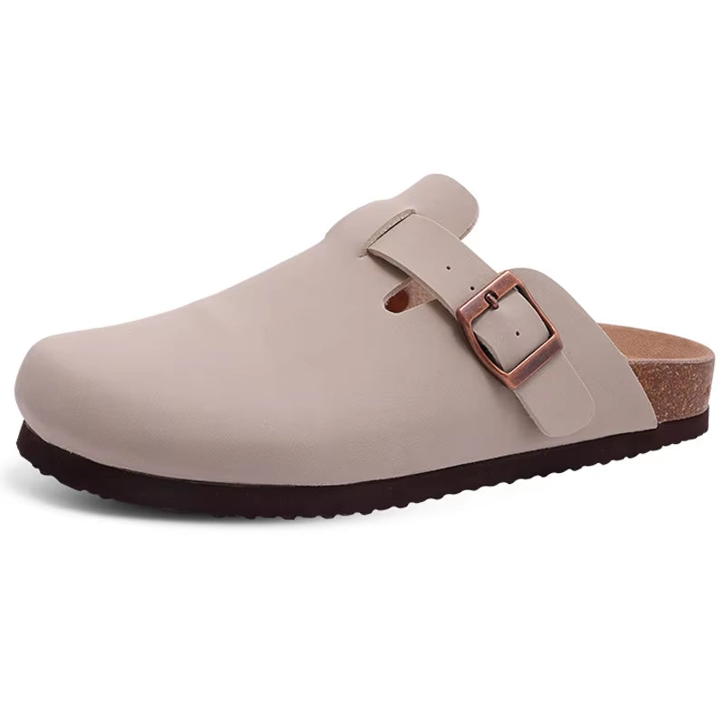 Women'S Suede Clogs with Arch Support Retro Leather Flat Mules Lady Cork Footbed Sandals Unisex Classic Clogs Slippers