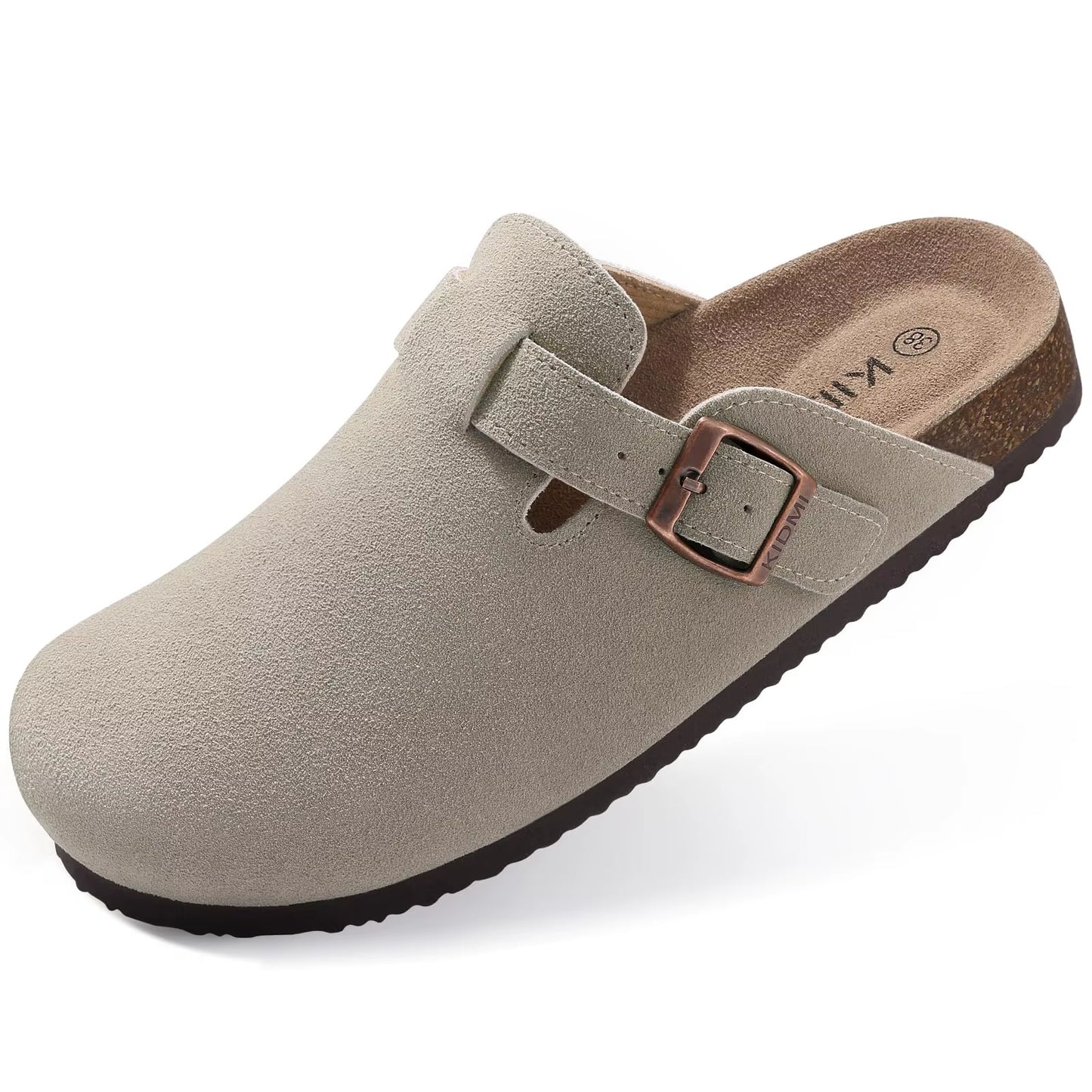 Women'S Suede Clogs with Arch Support Retro Leather Flat Mules Lady Cork Footbed Sandals Unisex Classic Clogs Slippers
