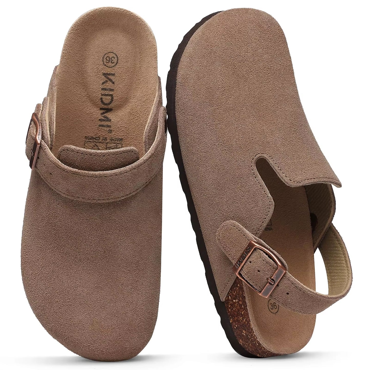 Women'S Suede Clogs with Arch Support Retro Leather Flat Mules Lady Cork Footbed Sandals Unisex Classic Clogs Slippers